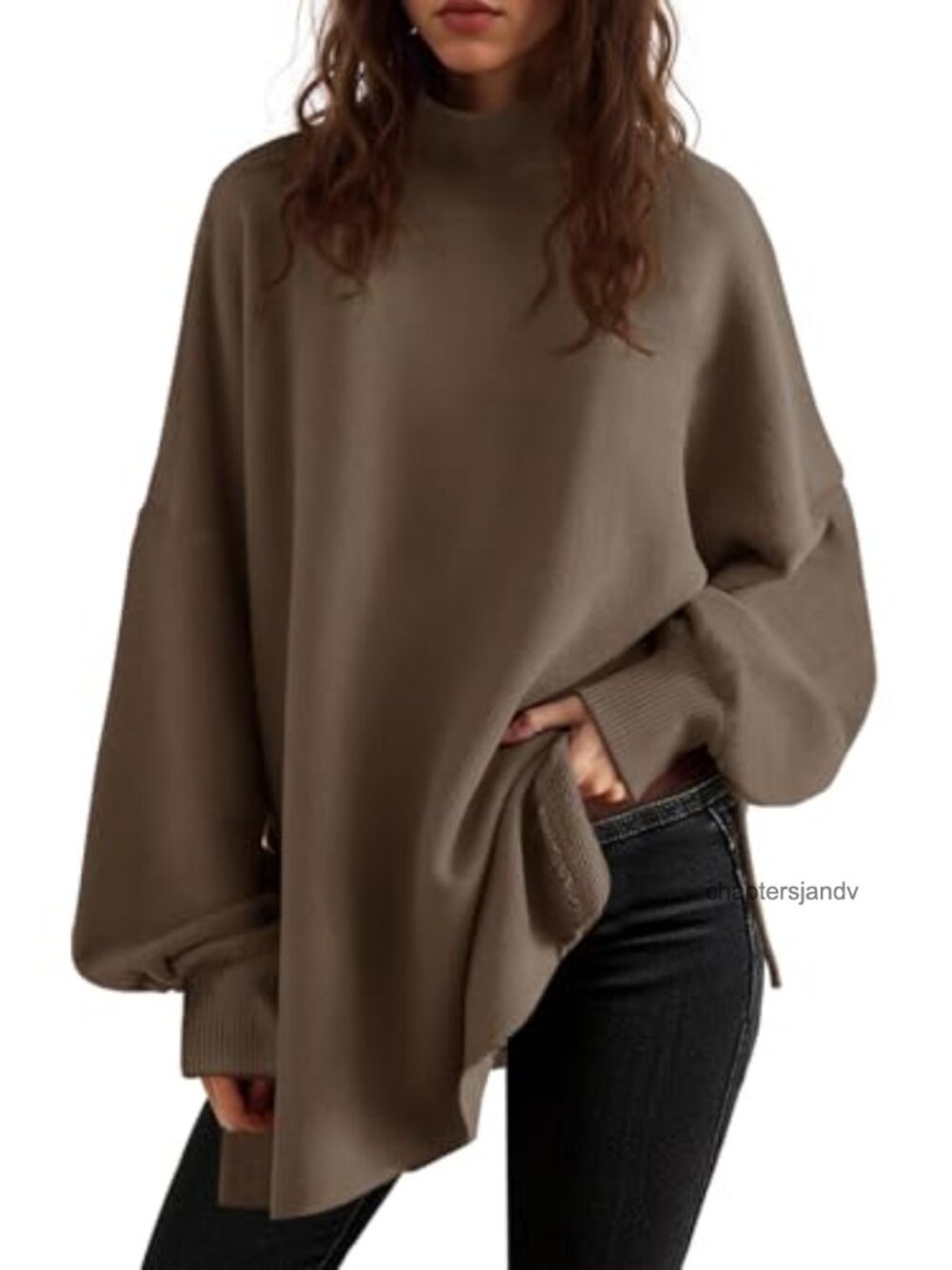 Oversized Turtleneck Sweater Batwing Knit Tunic Top